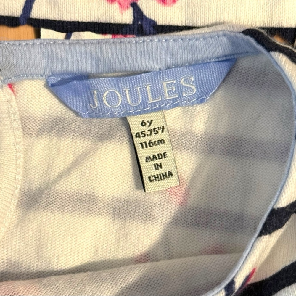 Joules Girls 6Y Striped Floral Cotton Dress Blue White Pink Short Sleeve - Picture 4 of 6